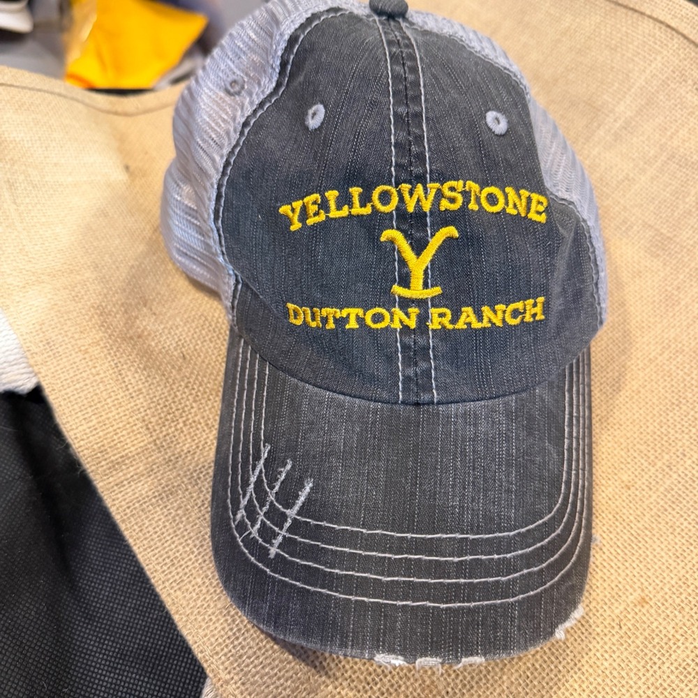 Yellowstone Dutton Ranch Trucker Hat Grey Distressed Snapback Mesh Cap Logo